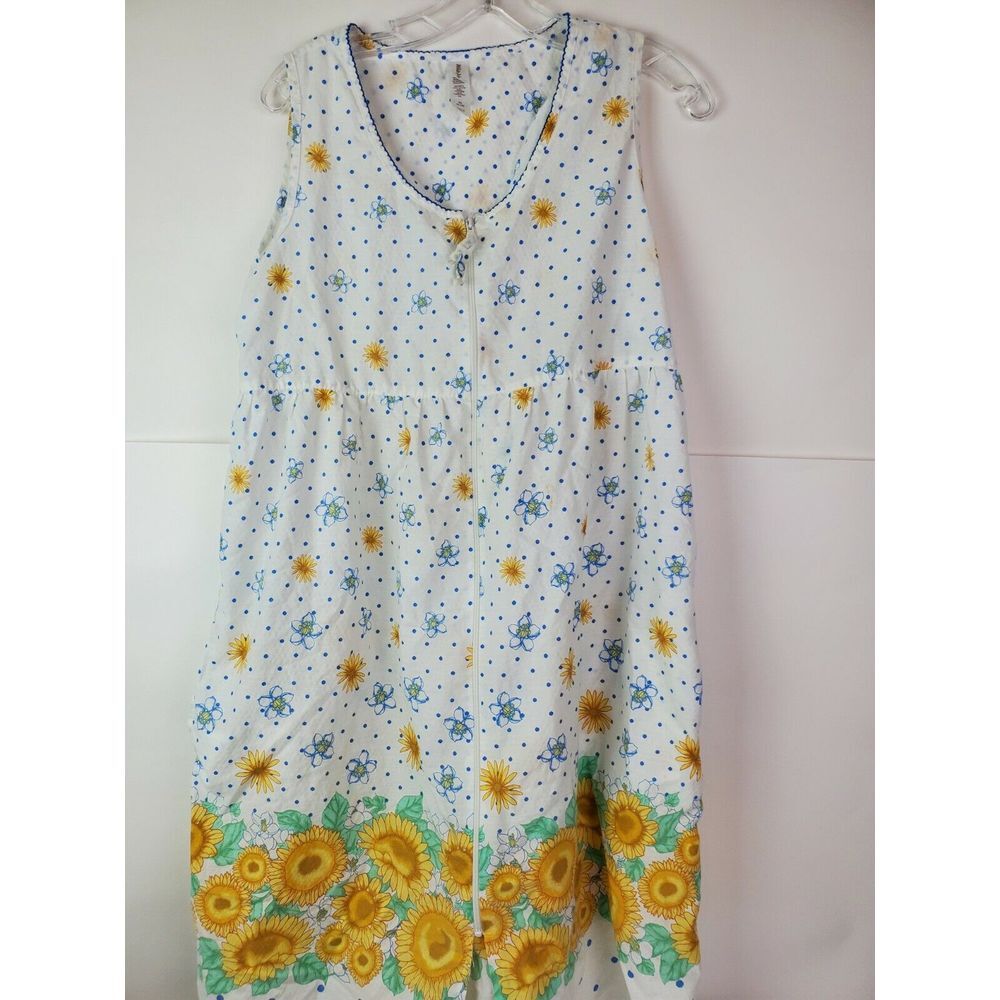 White Stag Cotton Sleepwear Sunflower Nightgown House Dress Full Zip‎ M 8-10 GUC
